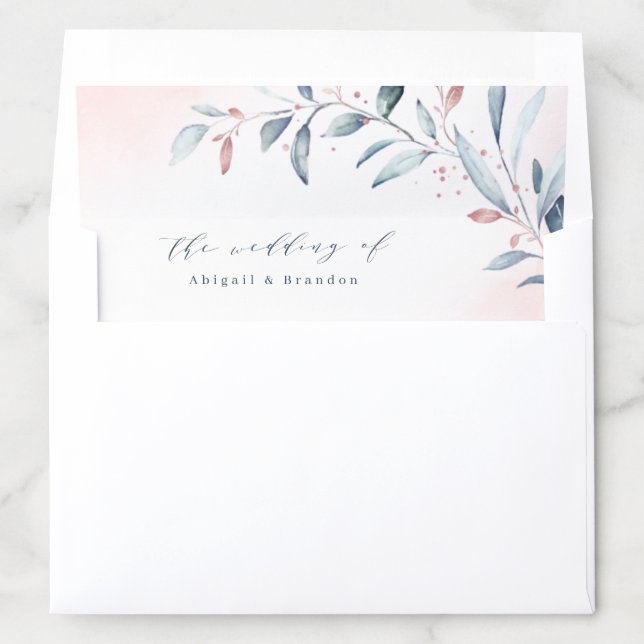 Rose Gold Dusty Blue Greenery Geometric Wedding Envelope Liner (In Envelope)