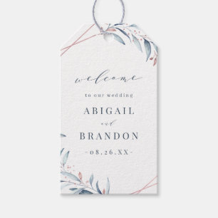 Rose Gold Dusty Blue Greenery Geometric Wedding Gift Tags