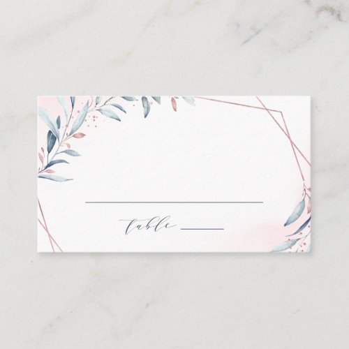 Rose Gold Dusty Blue Greenery Geometric Wedding Place Card