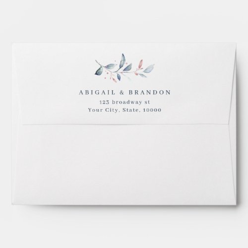 Rose Gold Dusty Blue Greenery Return Address Envelope