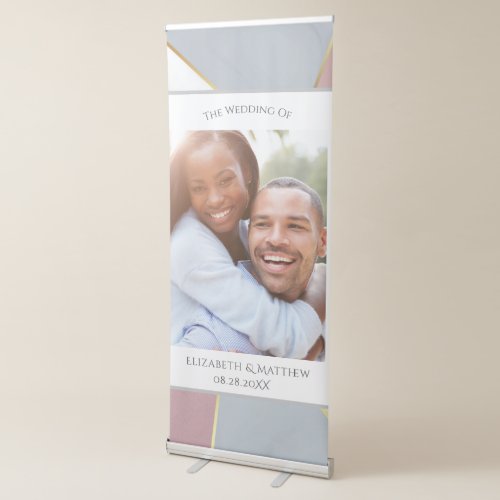 Rose Gold Dusty Blue Marble Look Add Photo Wedding Retractable Banner