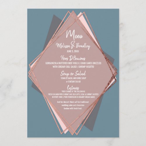 Rose Gold Dusty Blue Mauve Geometric Wedding Menu