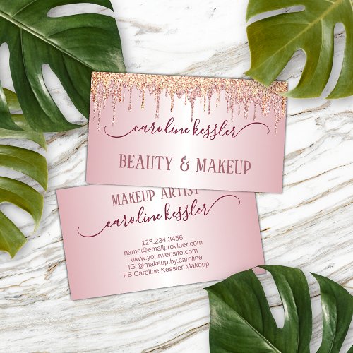 Rose Gold Dusty Blush Pink Glitter Sparkles Drip Business Card