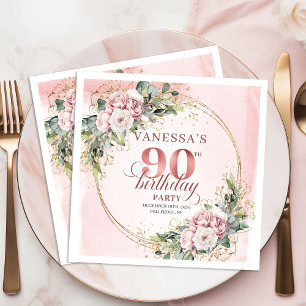 Rose Gold Dusty Pink Boho Floral 90th Birthday  Napkins