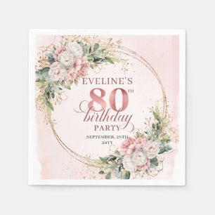 Rose Gold Dusty Pink Floral Boho 80th Birthday  Napkins