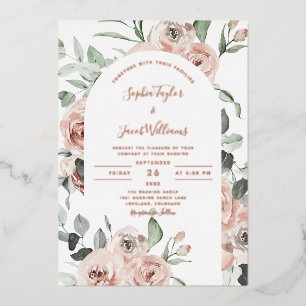 Rose Gold Dusty Pink Floral Eucalyptus Wedding Foil Invitation