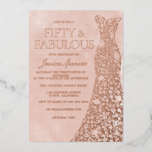 Rose Gold, Dusty Rose & Blush Dress 50th Birthday  Foil Invitation