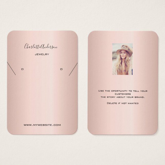 Rose gold earrings jewelry photo display card (Front & Back)