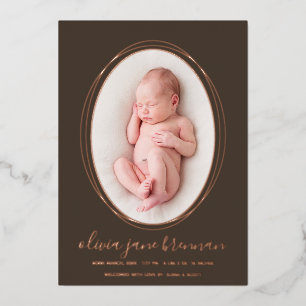 Rose Gold Earthy Brown Birth Announcement