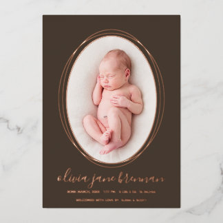 Rose Gold Earthy Brown Birth Announcement