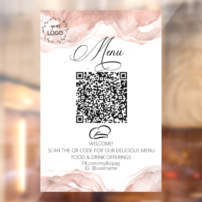*~* Rose Gold Eatery Diner Food Logo QR  Window Cling (Sheet 2)