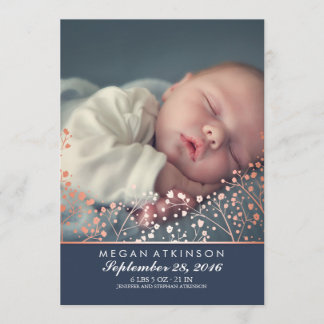 Rose Gold Effect Baby's Breath Baby Photo Birth Announcement