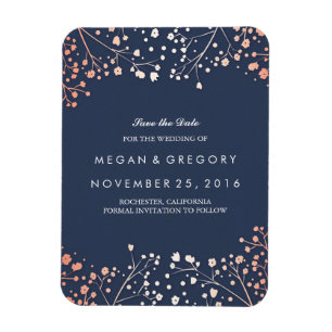 Rose Gold Effect Baby's Breath Save the Date Magnet