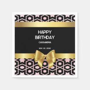 Rose Gold Egypt Geometric Gold Bow Happy Birthday Napkins