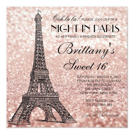 Rose Gold Eiffel Tower Paris Sweet 16 Invitation 4870