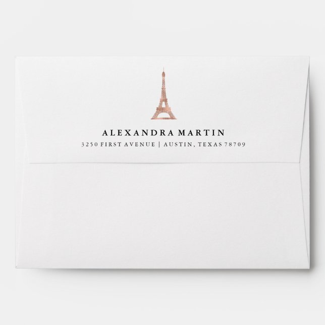 Rose Gold Eiffel Tower | Rose Gold Stripes Inside Envelope (Back (Top Flap))