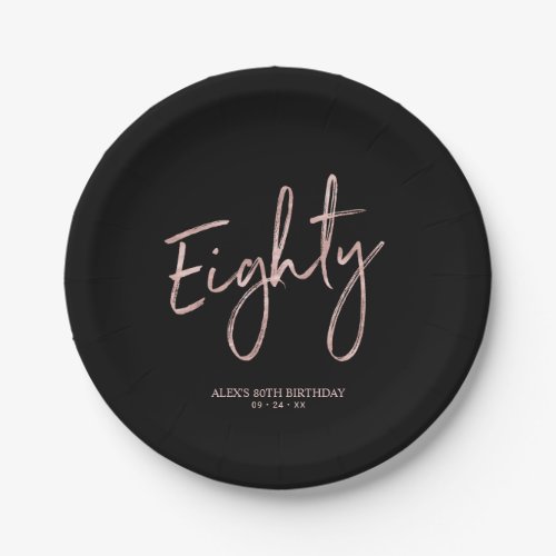 Rose gold Eighty Lettering 80th Birthday Party Pap Paper Plates