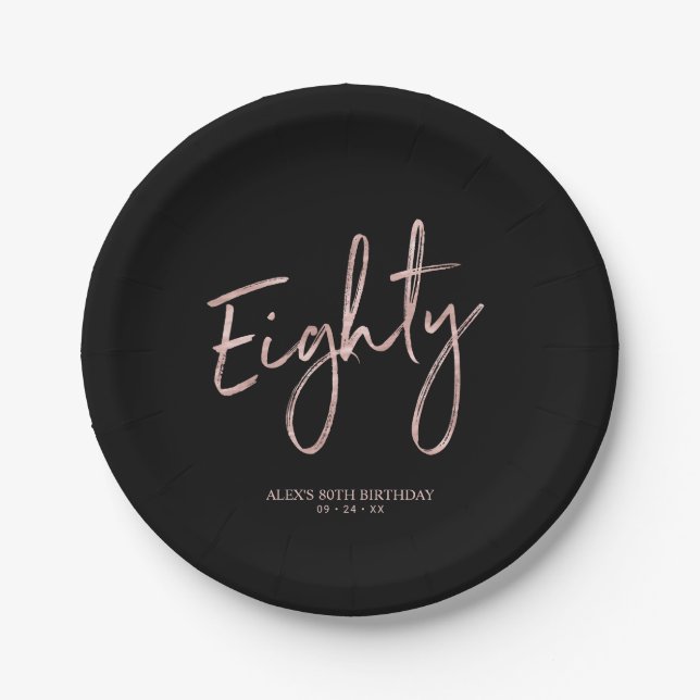 Rose gold Eighty Lettering 80th Birthday Party Pap Paper Plates (Front)