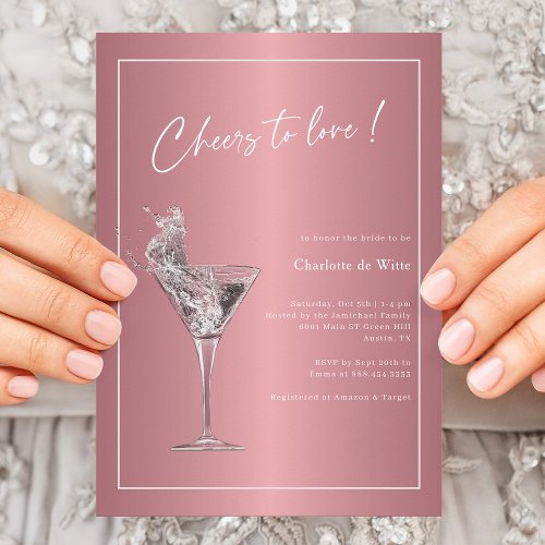 Rose Gold Elegance Cheers To Love Bridal Shower Invitation