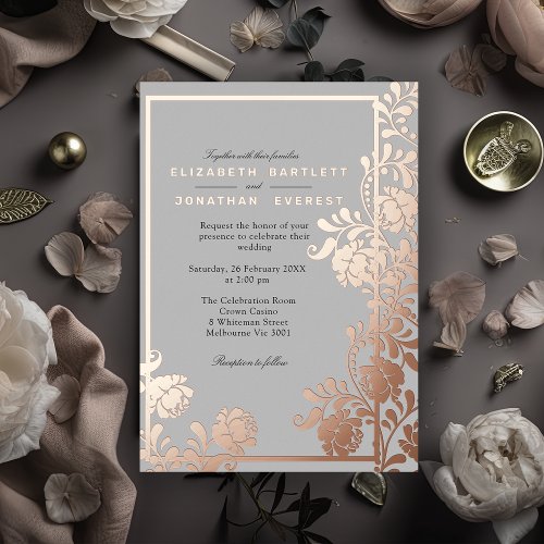 Rose Gold Elegance on Grey Modern  Foil Invitation