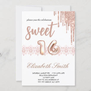 Rose gold elegance, rose gold sweet sixteen invitation