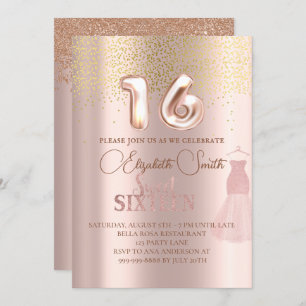 Rose gold elegance, sweet sixteen invitation