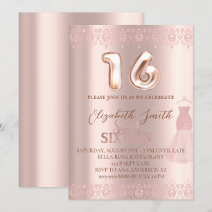 Rose gold elegance, sweet sixteen invitation