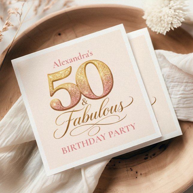 Rose Gold Elegant 50th Birthday Napkins (Creator Uploaded)