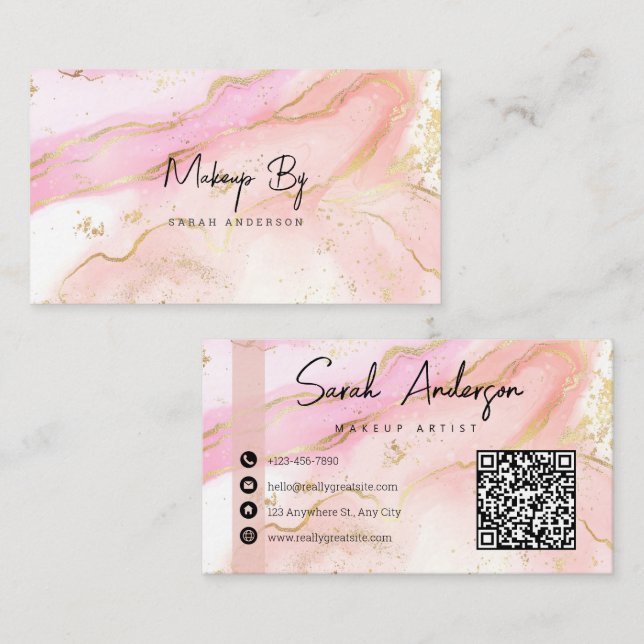 Rose Gold Elegant Abstract Watercolor Business Card (Front/Back)