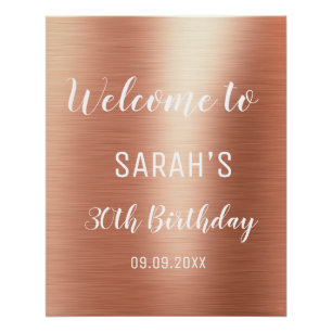 Rose Gold Elegant Any Age 30th Birthday Welcome Poster