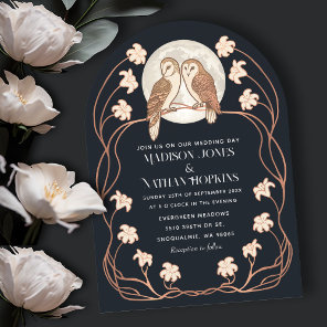 Rose Gold Elegant Art Nouveau Owls Wedding Arch Invitation