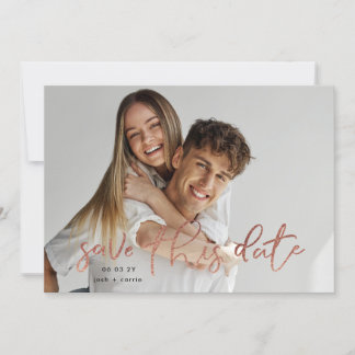 Rose Gold Elegant Black Photo Classic Calligraphy Save The Date