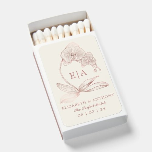 Rose Gold Elegant Botanical Monogram Wedding Matchboxes