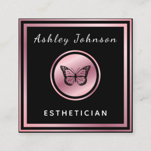 Rose Gold Elegant Butterfly Esthetician Classic Square Business Card