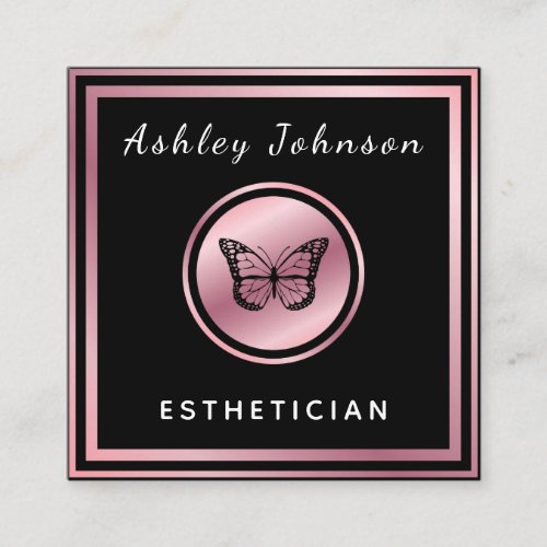 Rose Gold Elegant Butterfly Esthetician Classic  Square Business Card