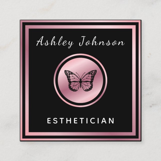 Rose Gold Elegant Butterfly Esthetician Classic  Square Business Card (Front)