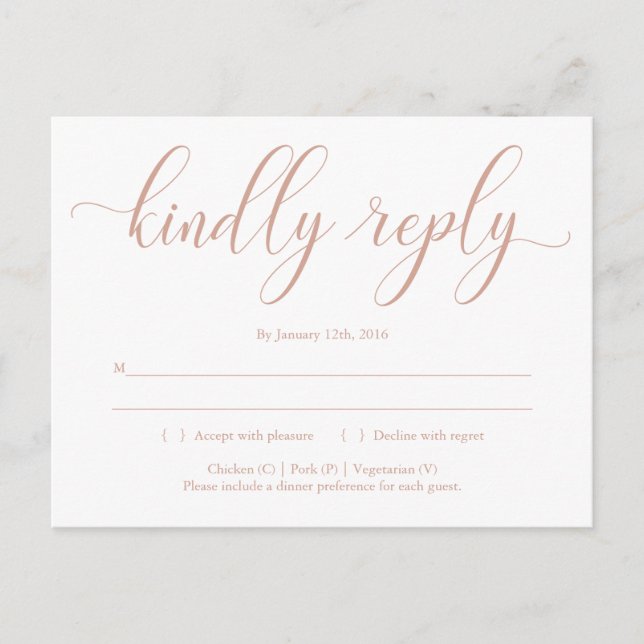 Rose Gold Elegant Calligraphy RSVP Postcard (Front)