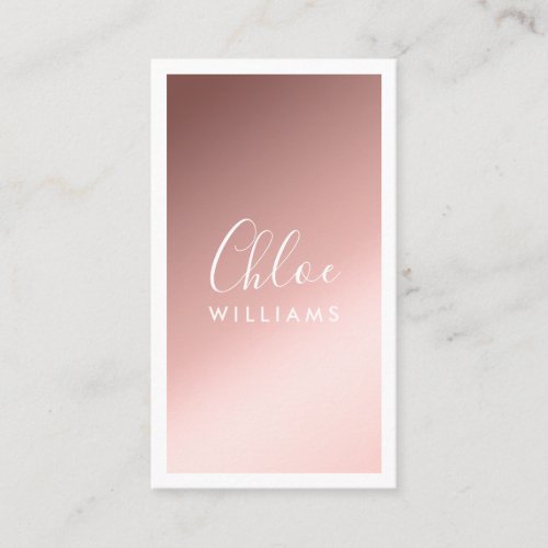 Rose gold elegant chic ombre gradient white script business card