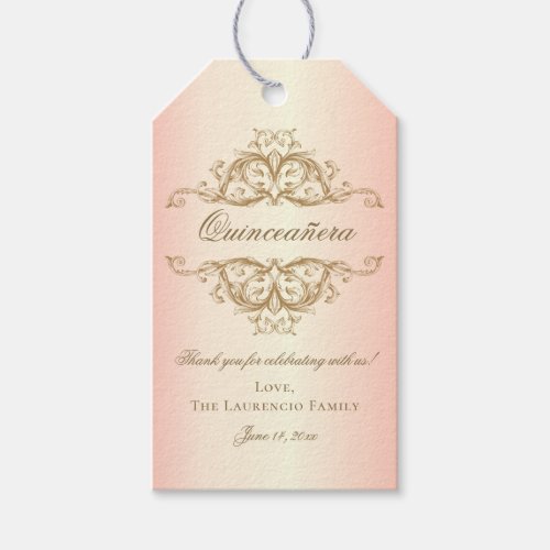 Rose Gold Elegant Damask Quinceanera Party Favor Gift Tags