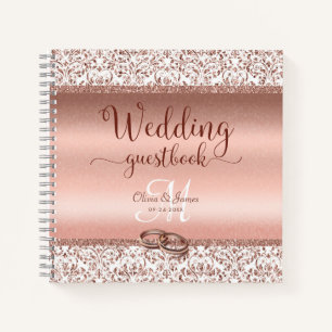 Rose Gold Elegant Damask Wedding Guest Book