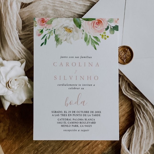 Rose Gold Elegant Fall Flowers Boda Wedding  Invitation (Creator Uploaded)