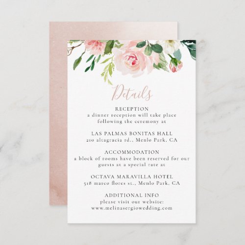 Rose Gold Elegant Fall Flowers Wedding Details  Enclosure Card