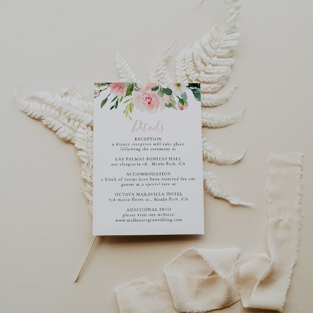 Rose Gold Elegant Fall Flowers Wedding Details  Enclosure Card (Creator Uploaded)