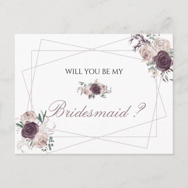 Rose Gold Elegant Floral be my Bridesmaid Invitation Postcard