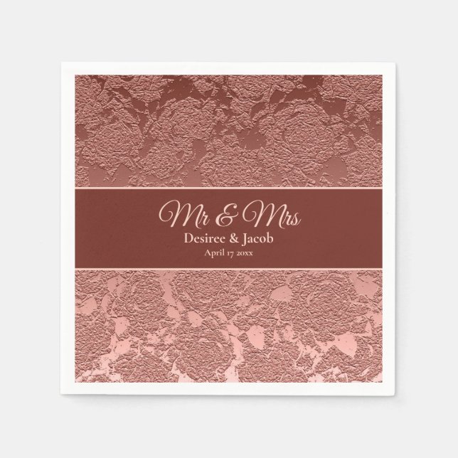 Rose Gold Elegant Floral Modern Wedding Reception Napkins (Front)