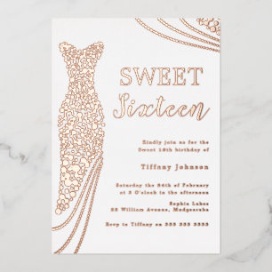 Rose Gold Elegant Foil Dress Sweet 16 Birthday Invitation