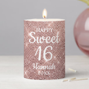 Rose Gold Elegant Girl Birthday Sweet 16 Pillar Candle