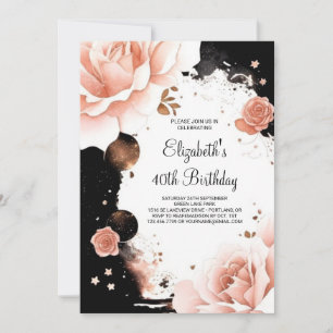 Rose Gold Elegant Girly Digital 40th Birthday Invitation