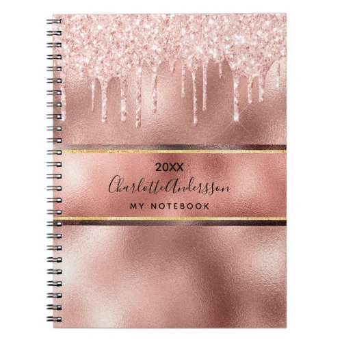 Rose gold elegant glitter monogram name notebook