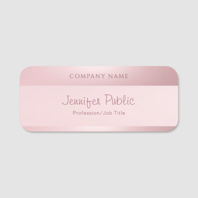 Rose Gold Elegant Handwritten Script Name Modern Tag (Front)